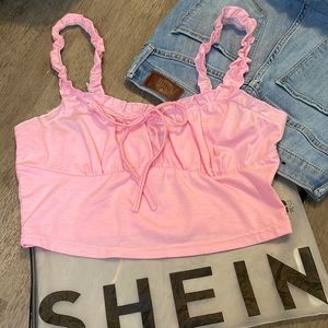 𝅺SHEIN Frilled Ruched Bust Tie Front Cami Top